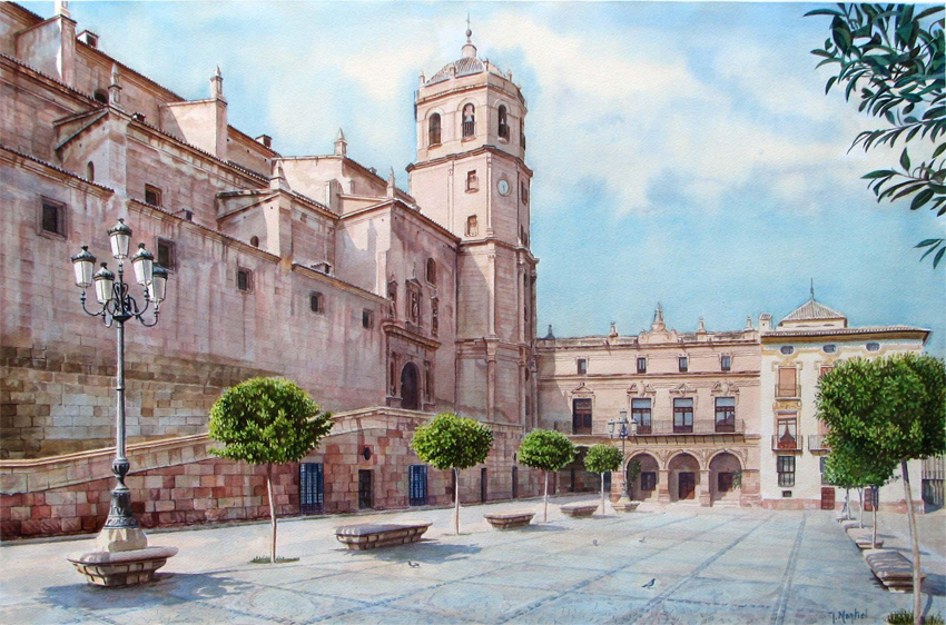 PLAZA DE ESPAÑA. LORCA Acuarela sobre papel, 100 X 65 cm,. José Montiel
